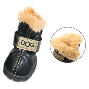 Winter Dog Boots & Paw Protectors: Outdoor Anti-Slip Dog Snow Shoes, Dog Booties Provide Warmth to Dogs Paws from Ice and Snow, Rubber Sole PU Leather Faux Fleece-Lined, Light Brown Dog Shoes Size 8