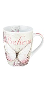 Christian Art Gifts Botanic Purple Butterfly Ceramic Coffee Mug Inspirational Coffee Cup for Women & Men 12 oz. Lead-free Microwave and Dishwasher Safe Coffee Mug with Bible Verse: Blessed - Jer. 17:7