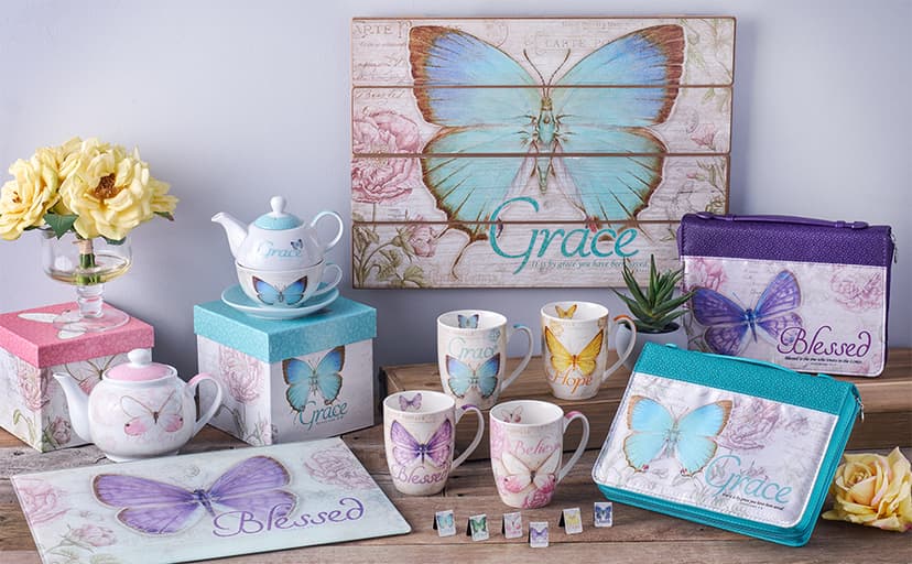 Christian Art Gifts Botanic Purple Butterfly Ceramic Coffee Mug Inspirational Coffee Cup for Women & Men 12 oz. Lead-free Microwave and Dishwasher Safe Coffee Mug with Bible Verse: Blessed - Jer. 17:7