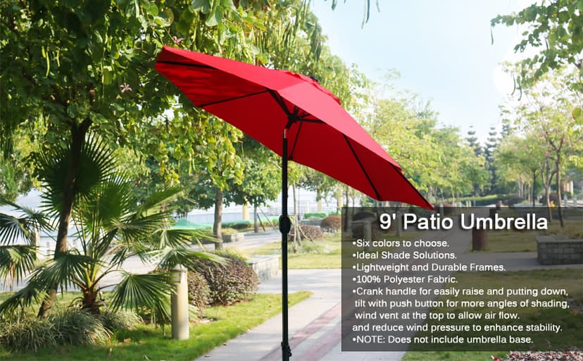 Sunnyglade 9' Patio Umbrella Outdoor Table Umbrella with 8 Sturdy Ribs (Red)