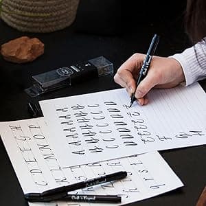 Craft 'n' Beyond Calligraphy Brush Pens Pack of 3 Small, Medium and Large Markers for Hand Lettering, Art Drawing, Sketching, Scrapbooking, Writing, Journaling - Beginner Kit with Fadeproof Black Ink