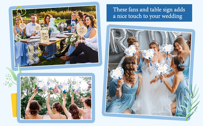 Roowest 101 Pcs Wedding Fans Gifts for Guests 100 Pcs Wedding Hand Plastic Fans and a Table Sign for Bridal Shower Party Favor Appreciation(Wood,Retro Lace)