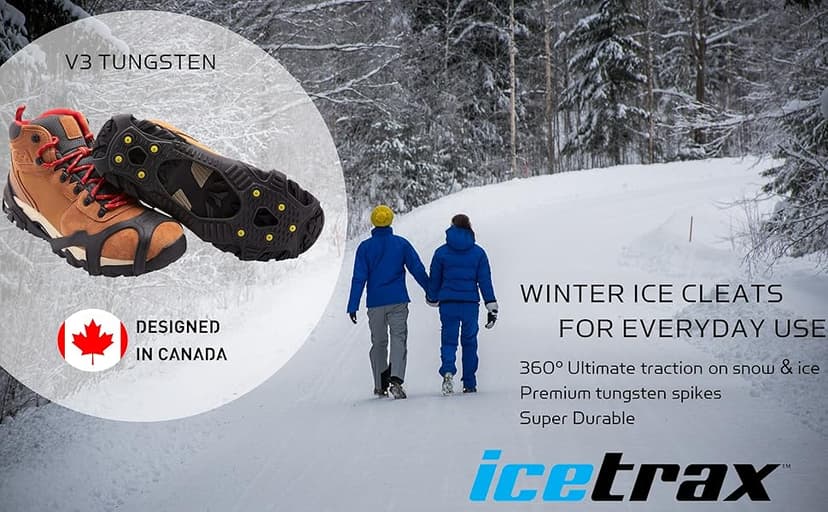 ICETRAX V3 Tungsten Crampons, Ice Cleats for Shoes and Boots - Ice Grips for Snow and Ice, Non-Slip Shoe Grippers with Reflective Heel