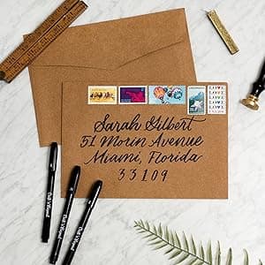 Craft 'n' Beyond Calligraphy Brush Pens Pack of 3 Small, Medium and Large Markers for Hand Lettering, Art Drawing, Sketching, Scrapbooking, Writing, Journaling - Beginner Kit with Fadeproof Black Ink