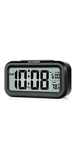 Peakeep Night Light Digital Alarm Clock Battery Operated with Indoor Temperature, Desk Small Clock (Black)