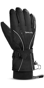 KUTOOK Ski Mittens with HIPORA Waterproof Membrane Goat Leather Gloves for Skiing Outdoor