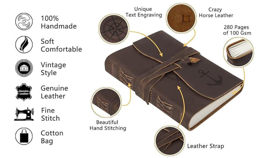 Personalized Leather Journals to Husband Engraved Antique Notebook Handmade Leather Bound Custom Notepad for Men Gift from Wife Diary Ideal Gifts at Valentine's Day, Christmas, Birthday, Anniversary