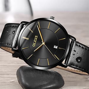 OLEVS Mens Watches Minimalist Ultra Thin Fashion Casual Analog Quartz Date Watch Waterproof Slim Simple Big Face Dress Wrist Watch Leather Band for Men