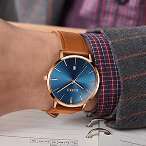 OLEVS Mens Watches Minimalist Ultra Thin Fashion Casual Analog Quartz Date Watch Waterproof Slim Simple Big Face Dress Wrist Watch Leather Band for Men