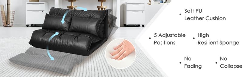 Giantex Convertible Sofa Bed, Floor Couch with 2 Pillows, PU Leather Loveseat Recliner, Folding Lazy Sleeper Sofa, 5 Position, Video Gaming Sofa Mattress for Reading Living Room Bedroom