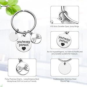 Jovivi 2pcs You Are My Person Pinky Promise Charm Pendant Keychain Jewelry Set - Valentines Day Best Friend Gift