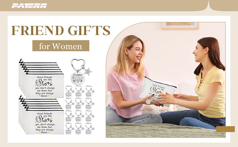 Paterr 24 Pcs Friend Gifts for Women Friendsgiving Makeup Bags Friendship Keychains Galentines Gifts Bulk Cosmetic Bags with Zipper for Roommate BFF Bestie Birthday Decorations(Star)