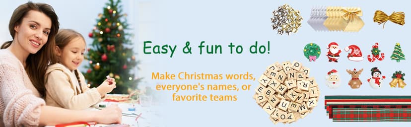 Christmas Ornaments Tree Decorations Personalized Crafts for Girls Adults Kids Kit DIY Ribbon Letter Tiles Bells Rustic Stockings Name Tags Hanging Xmas Decor for Gifts Wreath Room Holiday