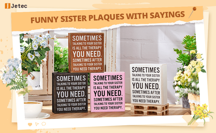 Jetec Funny Sister Gifts Sometimes Talking to Your Sister Is All the Therapy You Need Wood Sign 5.9 x 5.1 Inch Funny Plaques with Sayings Decorative for Christmas Home Decor