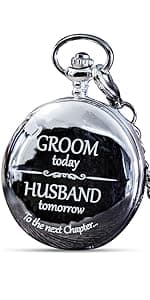FJ FREDERICK JAMES Wedding Pocket Watches for Groomsman, Best Man, Groom, Father of The Bride & Groom I Silver Engraved I Complete Their Wedding Attire