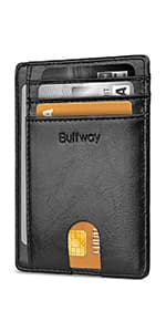 Buffway Slim Minimalist Front Pocket RFID Blocking Leather Wallets for Men and Women - Carbon Fiber Black