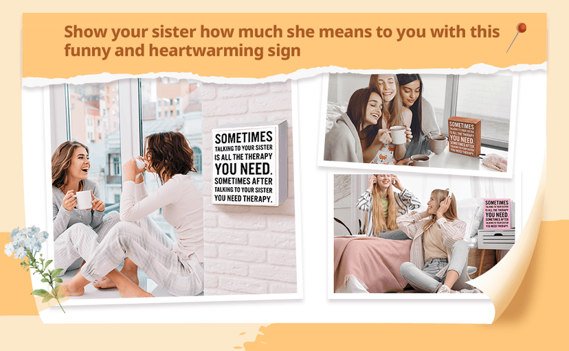 Jetec Funny Sister Gifts Sometimes Talking to Your Sister Is All the Therapy You Need Wood Sign 5.9 x 5.1 Inch Funny Plaques with Sayings Decorative for Christmas Home Decor