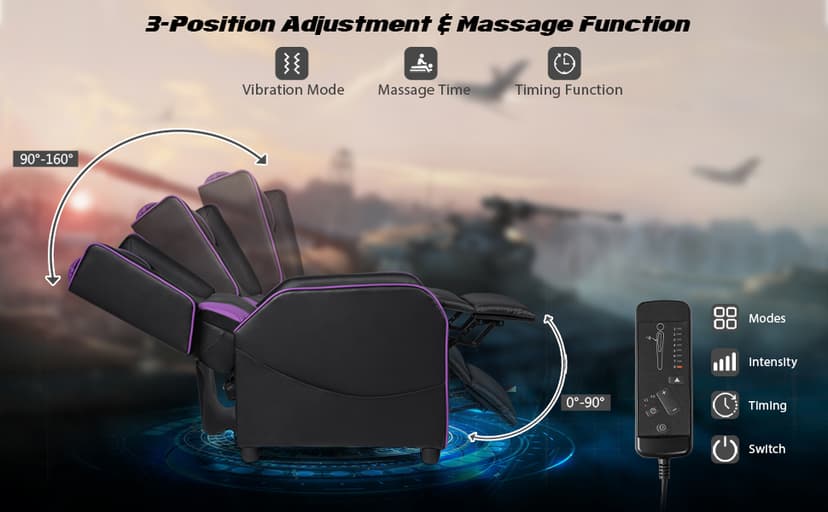 Goplus Massage Gaming Recliner Chair, Racing Style PU Leather Single Recliner Sofa with Footrest, Adjustable Modern Living Room Recliners, Ergonomic Home Theater Recliner Seat