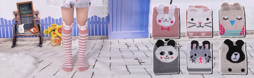 FNOVCO Girls Knee High Socks Kids Crazy Fun Gift Cute Animal Patterns Cotton Long Socks 6 Pairs