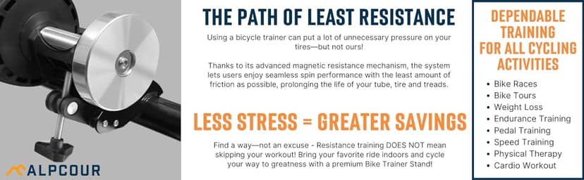 Alpcour Bike Trainer Stand for Indoor Riding – Portable Foldable Magnetic Stainless Steel Indoor Trainer, Noise Reduction, 6 Resistance Settings & Bag – Stationary Exercise for Road & Mountain Bikes