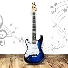 LyxPro Left Hand 39 Inch Electric Guitar and Starter Kit for Lefty Full Size Beginner’s Guitar, Amp, Six Strings, Two Picks, Shoulder Strap, Digital Clip On Tuner, Cable and Soft Case - Blue