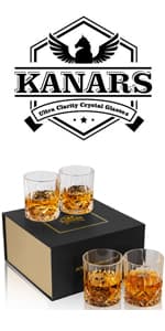KANARS Old Fashioned Whiskey Glasses with Luxury Box - 10 Oz Rocks Barware For Scotch, Bourbon, Liquor and Cocktail Drinks - Set of 4 - Men Gift