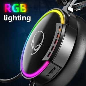 ETWAR EG100 USB Wired Gaming Headset for PC, 7.1 Surround Sound,Computer Headphones with Microphone/Mic Noise Cancelling, Video Gaming, RGB Flowing Light - for PS4, PS5,Laptop