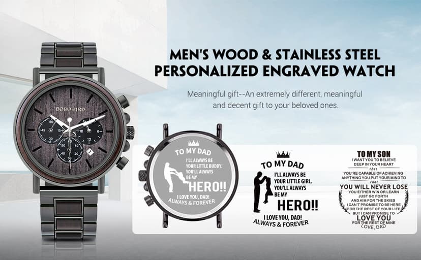 2win Engraved Wooden Watch for Boyfriend My Man Fiancé Husband Customized Personalized Wood Watches for Men Birthday Anniversary Personalized Watch