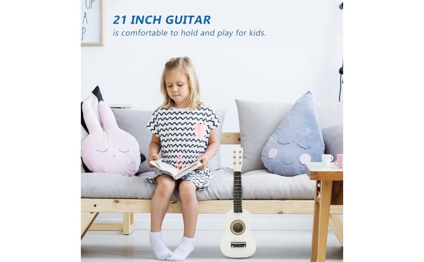 21 Inch Guitar Small Acoustic Guitar for Beginners 6- String Wooden Guitar White