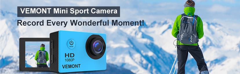 VEMONT Action Camera, 1080P 12MP Sports Camera Full HD 2.0 Inch Action Cam 30m/98ft Underwater Waterproof Camera with Mounting Accessories Kit