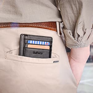 Buffway Slim Minimalist Front Pocket RFID Blocking Leather Wallets for Men and Women - Carbon Fiber Black