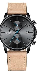 GOLDEN HOUR Mens Watch Fashion Sleek Minimalist Quartz Analog Mesh Stainless Steel Waterproof Chronograph Watches for Men with Auto Date