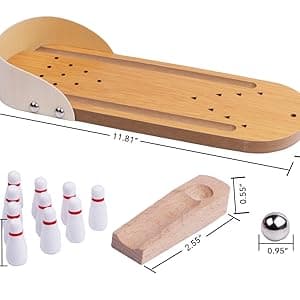 Table Top Mini Bowling Game Set-Tabletop Wooden Board Mini Arcade Desktop Tiny Bowling Shooting Alley Office Desk Stress Relief Gadgets Small Finger Toys Fun Gag Gifts for MenWomen Kids Teens Boys
