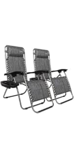 VINGLI Upgraded Zero Gravity Chair Set of 2 Lounge Outdoor Chairs with Trays and Pillows, Folding Patio Recliner Chairs for Backyard Poolside Garden