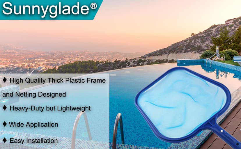 Sunnyglade Swimming Pool Cleaner Supplies/Professional Heavy Duty Pool Leaf Rake Fine Mesh Frame Net/Cleaning Leaf Skim Net (17.5x11.8in)