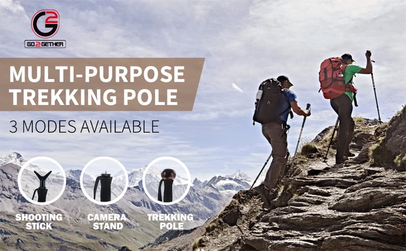 G2 GO2GETHRE Multipurpose Telescopic Trekking Poles - Strong Aircraft Alloy Walking Sticks for Hiking and Hunting,Quick Locks System (1pc)