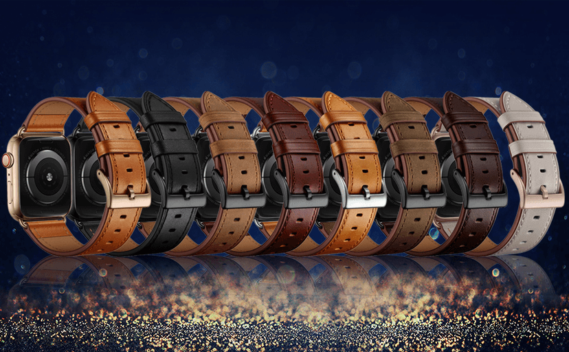 OUHENG Leather Bands Compatible with Apple Watch Band 49mm/46mm/45mm/44mm/42mm, Genuine Leather Strap Compatible with iWatch Ultra 3/2/1 & Series 11/10/9/8/7/6/5/4/3/2/1 & SE3 SE2 SE, Black/Black