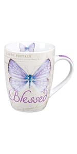 Christian Art Gifts Botanic Purple Butterfly Ceramic Coffee Mug Inspirational Coffee Cup for Women & Men 12 oz. Lead-free Microwave and Dishwasher Safe Coffee Mug with Bible Verse: Blessed - Jer. 17:7