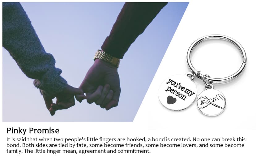 Jovivi 2pcs You Are My Person Pinky Promise Charm Pendant Keychain Jewelry Set - Valentines Day Best Friend Gift