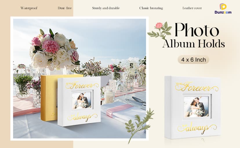 Memory Photo Album Holds 200 Pcs 4 x 6 Inch Leather Wedding Anniversary Family Photo Album with Front Window Double Heart Memory Scrapbook for Couple Gifts(50th Anniversary)