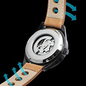 GLEIM Gute Mens Watches, Mechanical Skeleton Automatic Self-Winding Steampunk Watch for Men, Casual Clock Brown Leather Wrist Watch