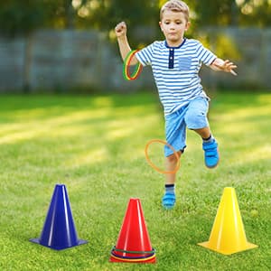 unanscre 31PCS 3 in 1 Carnival Outdoor Games Combo Set for Kids, Soft Plastic Cones Bean Bags Ring Toss Game, Gift for Birthday Party/Xmas