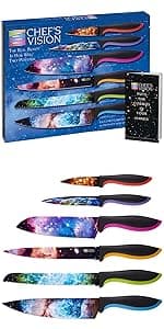 CHEF'S VISION Jurassic Knife Set - 6-Piece Stainless Steel Cutting Knives Set for Kitchen - Stunning Dinosaur Designs, Great Gift for Women or Men - Unique Kitchen Knife Set Gift