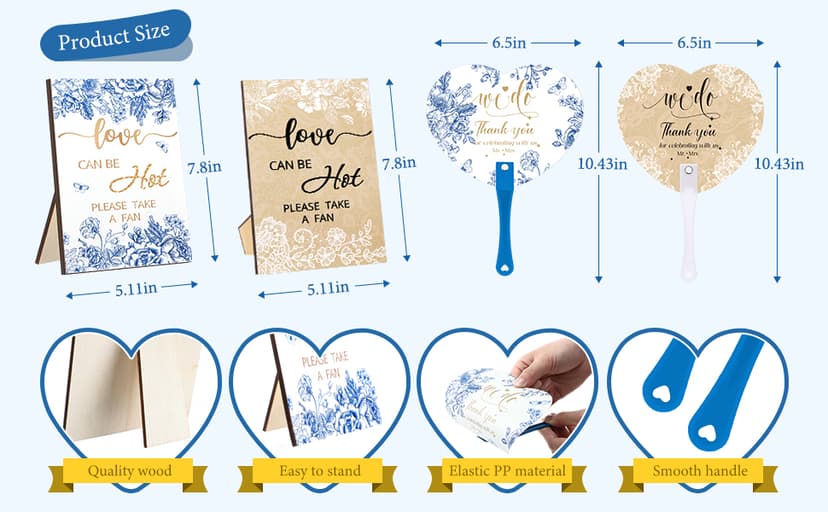Roowest 101 Pcs Wedding Fans Gifts for Guests 100 Pcs Wedding Hand Plastic Fans and a Table Sign for Bridal Shower Party Favor Appreciation(Wood,Retro Lace)
