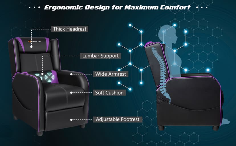 Goplus Massage Gaming Recliner Chair, Racing Style PU Leather Single Recliner Sofa with Footrest, Adjustable Modern Living Room Recliners, Ergonomic Home Theater Recliner Seat
