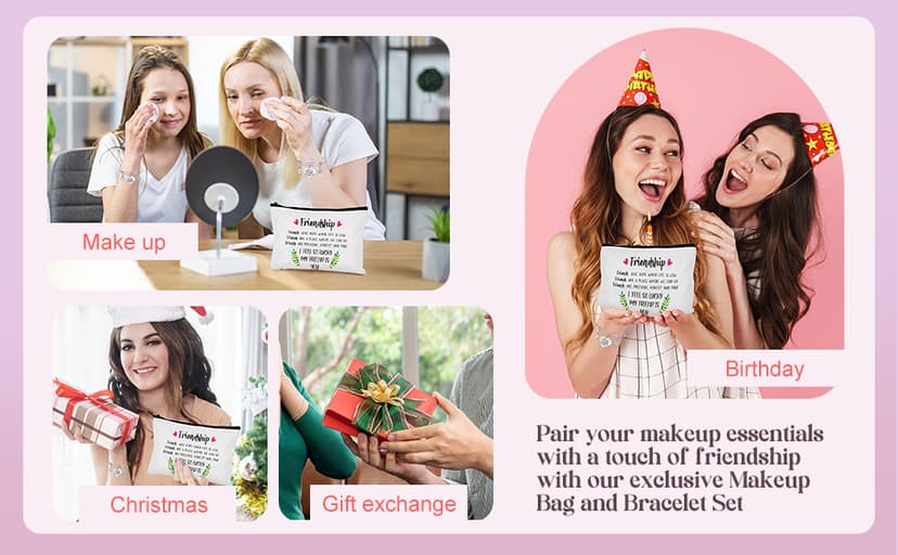 Kenning 12 Pieces Christmas Friends Gifts for Women Friendships Makeup Bag Adjustable Bangle Friendship Bracelet Long Distance Friendship Birthday Gifts for Graduation Family Sister(Classic)