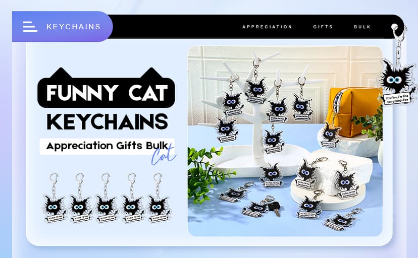 Funny Black Cat Keychains It's Fine Everything's Fine Appreciation Gifts for Cat Lovers Women Coworkers Employees