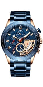 CRRJU Men's Business Casual Chronograph Quartz Waterproof Wristwatch Black Leather Strap