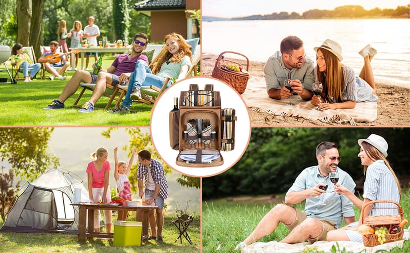 Hap Tim Picnic Basket Backpack for 2 Person with 2 Insulated Cooler Compartment, Wine Holder, Fleece Blanket, Cutlery Set, Wedding Gifts for Couples, Bridal Shower Gifts, Engagement Gifts