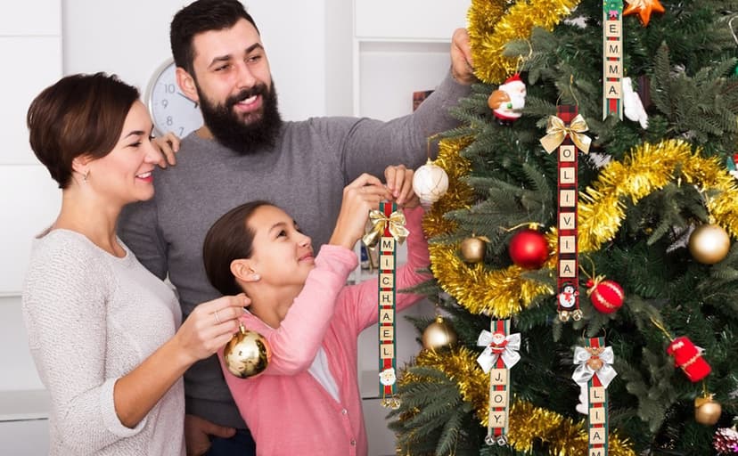 Christmas Ornaments Tree Decorations Personalized Crafts for Girls Adults Kids Kit DIY Ribbon Letter Tiles Bells Rustic Stockings Name Tags Hanging Xmas Decor for Gifts Wreath Room Holiday